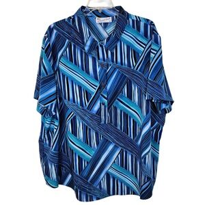 A Personal Touch 4X Blue Abstract Blouse Made in USA Geometric Button Up Plus